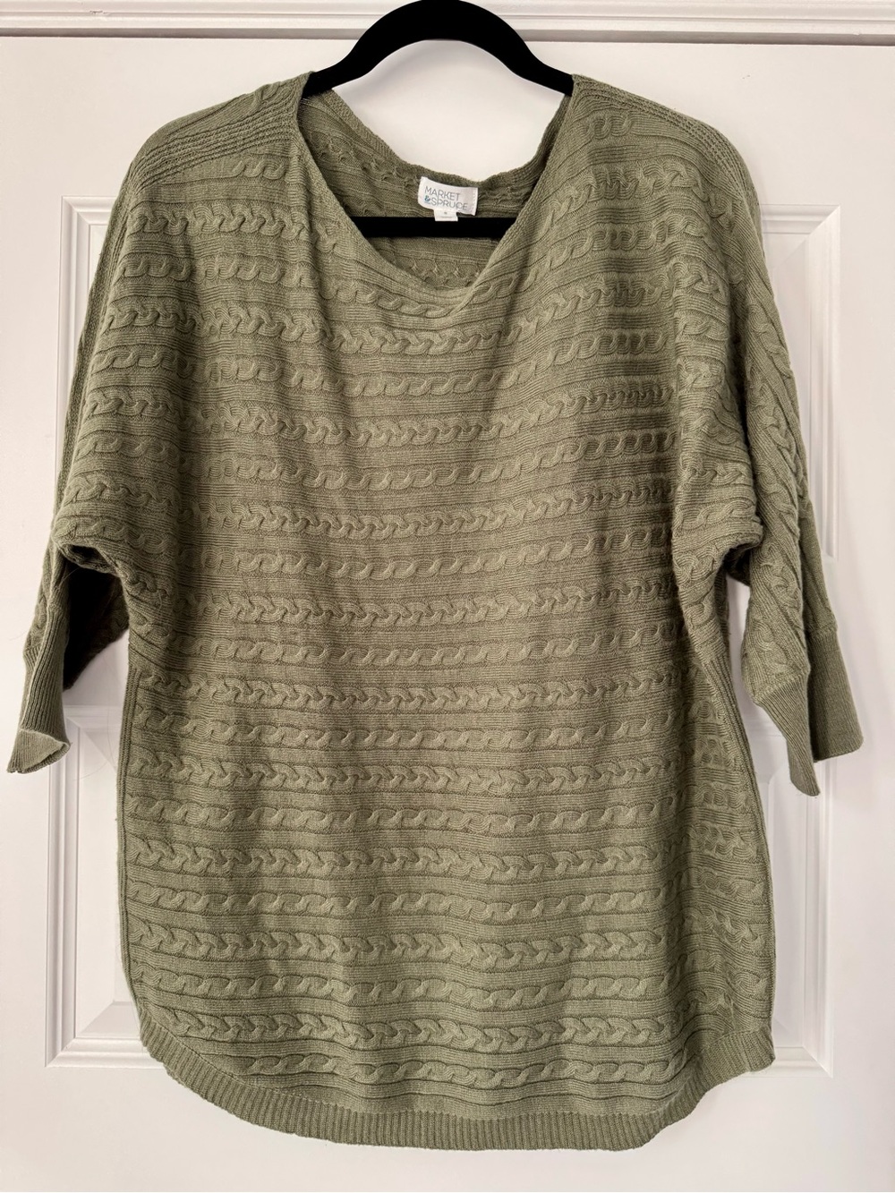 Market Spruce Olive Cable Knit Short Sleeve Sweater